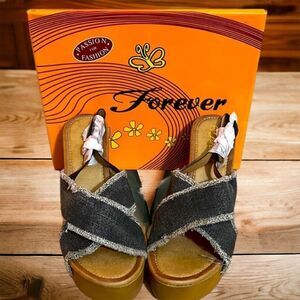 Forever Denim Chunky Heel Shoes Sz 9